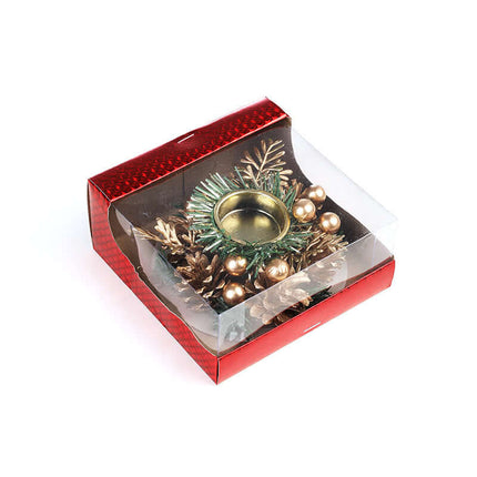 Christmas Metal Candle Holder Wreath – Pinecone & Artificial Leaf Candlestick Centerpiece for Holiday Home Table Decoration, christmas candle holder, holiday wreath decor, pinecone candlestick, festive table centerpiece, christmas home decoration, holiday