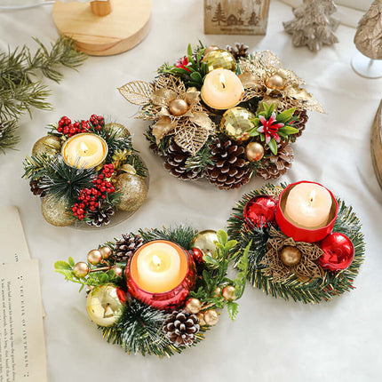 Christmas Metal Candle Holder Wreath – Pinecone & Artificial Leaf Candlestick Centerpiece for Holiday Home Table Decoration, christmas candle holder, holiday wreath decor, pinecone candlestick, festive table centerpiece, christmas home decoration, holiday
