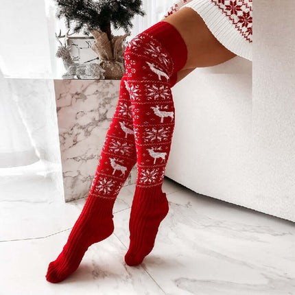 Christmas Over The Knee Elk Snowflake Socks breathable daily wear socks