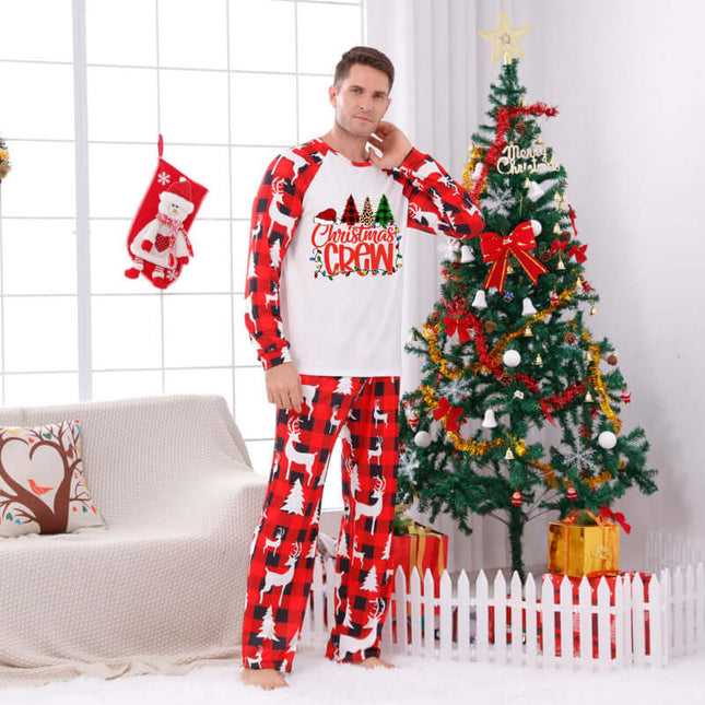 Christmas Parent-Child Pajama Set – Plaid Tree Print Holiday Homewear for Dad with festive design by Christmas tree.