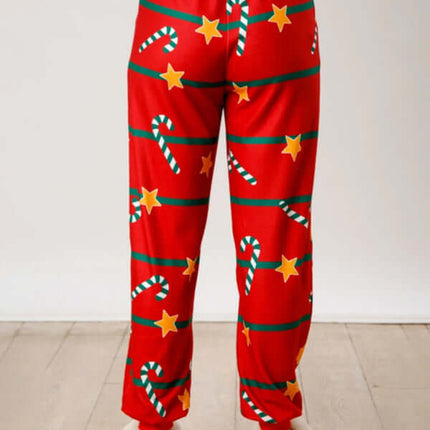 Christmas Print Button Long Sleeve Two Piece Lounge Set button-up top detail