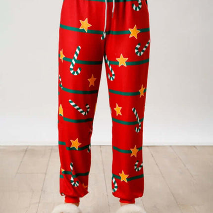 Christmas Print Button Long Sleeve Two Piece Lounge Set home wear styling look