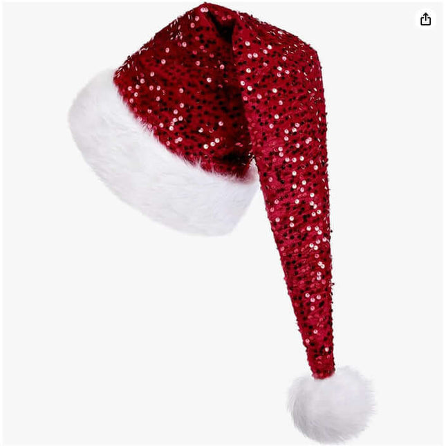 Christmas Sequin Santa Hat – Sparkling Holiday Cap for Party & Festive Decoration, sequin santa hat, christmas accessories, holiday party hat, festive costume, christmas decorations, christmas fashion, santa claus hat