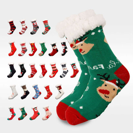 Christmas Women Thick Fleece Lined Room Socks Santa Claus pattern