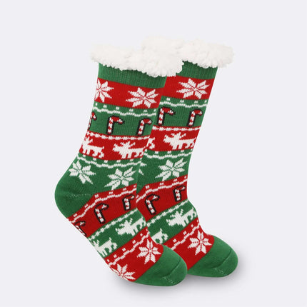 Christmas Thick Fleece Lined Room Socks Christmas Santa snow design