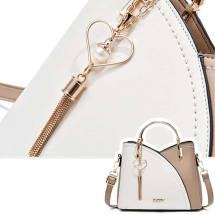 Color Block Handbag Love Tassel Decor Crossbody Bags blue pink splicing.