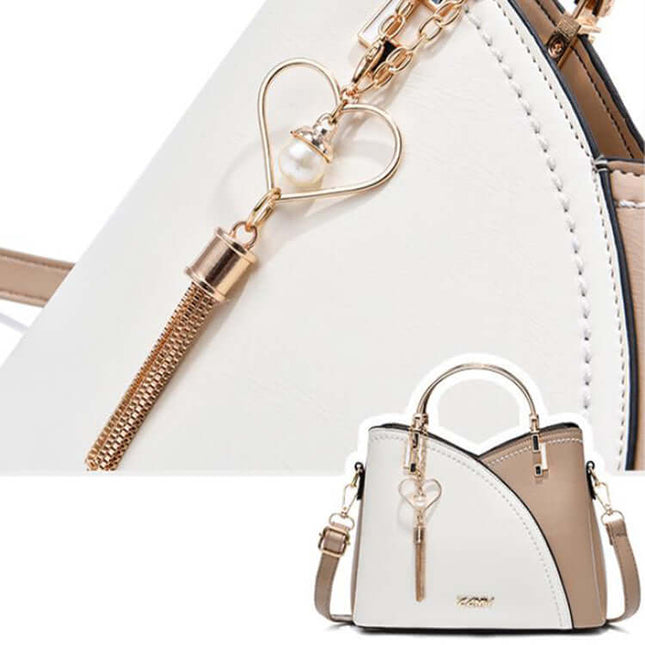 Color Block Handbag Love Tassel Decor Crossbody Bags blue pink splicing.
