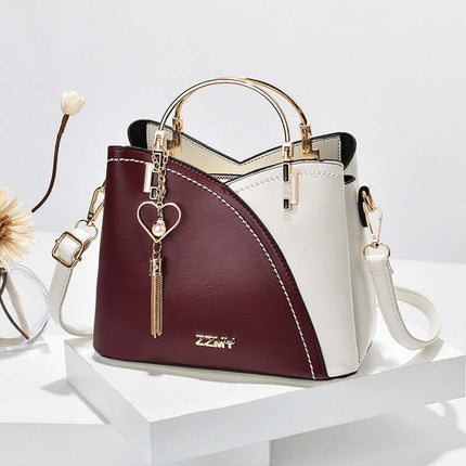 Color Block Handbag Love Tassel Decor Crossbody Bags PU material medium size.