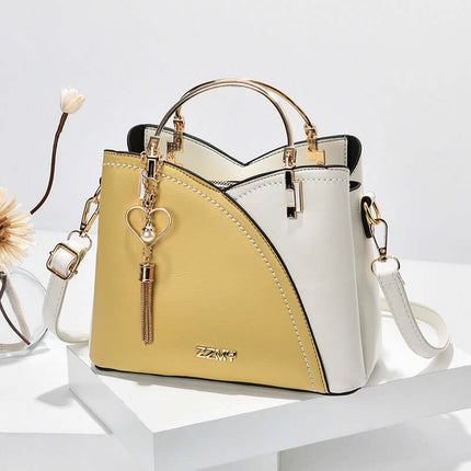 Color Block Handbag Love Tassel Decor Crossbody Bags zipper buckle opening.
