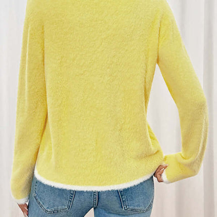 Color Block V Neck Bow Knit Cardigan Sweater back design