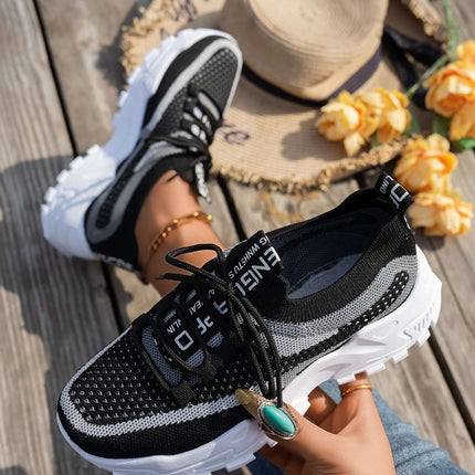 Comfortable Womens Flyknit Sneakers Breathable Walking Shoes rubber sole grip detail