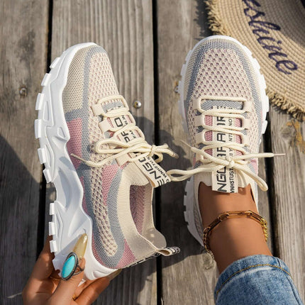 Comfortable Womens Flyknit Sneakers Breathable Walking Shoes grey casual athletic style