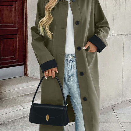 contrast color loose long windbreaker coat for women front