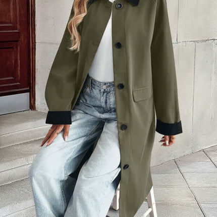 contrast color loose long windbreaker coat for women sleeves