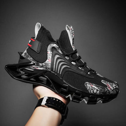 Cool Men Running Sneakers Breathable Sports Shoes sport black color front display