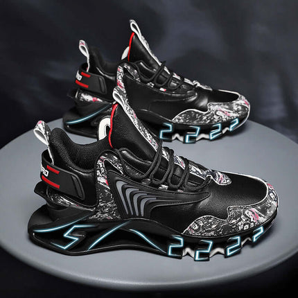 Cool Men Running Sneakers Breathable Sports Shoes leather black modern profile
