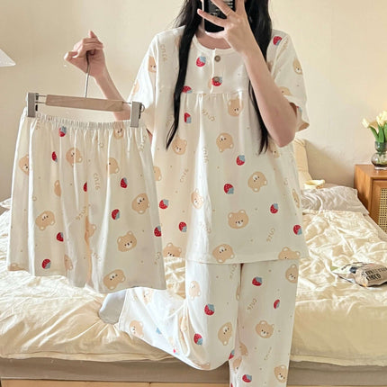Cotton Three-piece Pajamas Women Spring Summer Set height 155-160cm M.