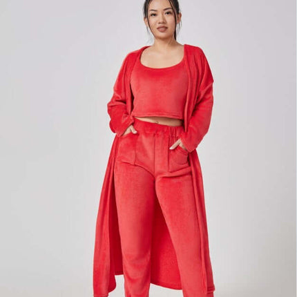 Cozy 3 Piece Winter Pajama Lounge Set long cardigan layer