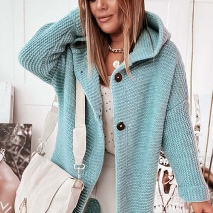 Cozy Loose Hooded Knitted Cardigan Sweater for Women back view