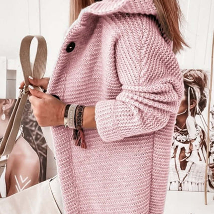 Cozy Loose Hooded Knitted Cardigan Sweater for Women front closeup