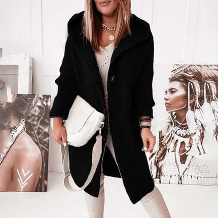 Cozy Loose Hooded Knitted Cardigan Sweater for Women fabric closeup