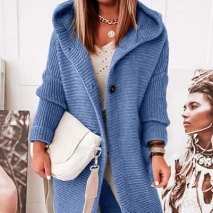 Cozy Loose Hooded Knitted Cardigan Sweater for Women front view