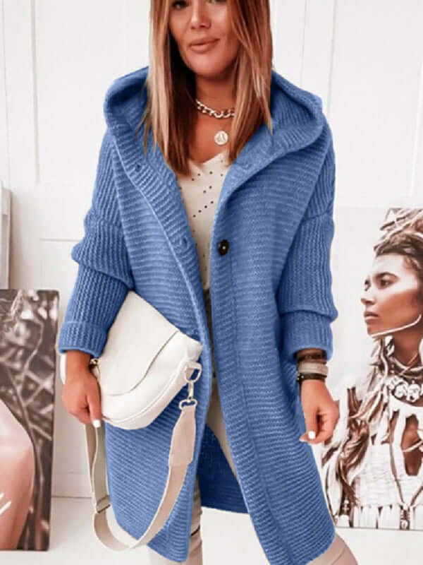 Cozy Loose Hooded Knitted Cardigan Sweater for Women front view