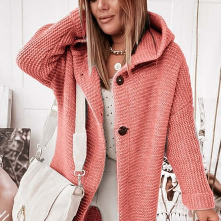 Cozy Loose Hooded Knitted Cardigan Sweater for Women hood detail