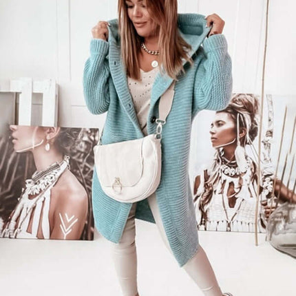 Cozy Loose Hooded Knitted Cardigan Sweater for Women lifestyle photo