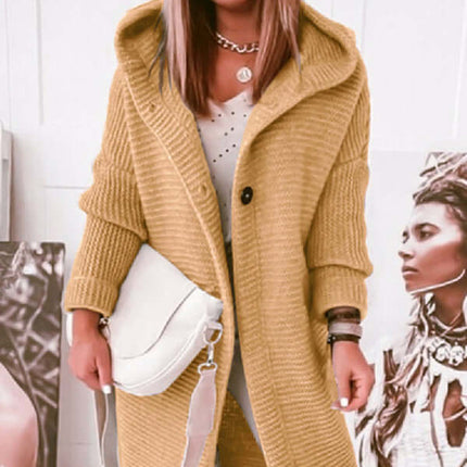 Cozy Loose Hooded Knitted Cardigan Sweater for Women full outfit