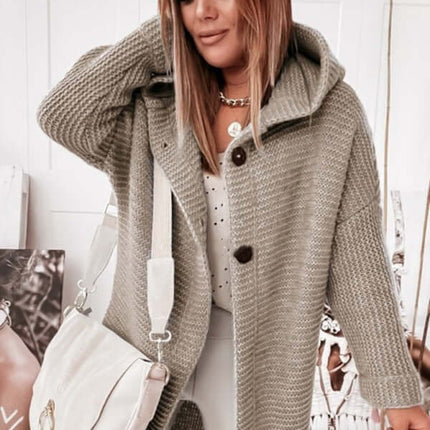 Cozy Loose Hooded Knitted Cardigan Sweater for Women side angle
