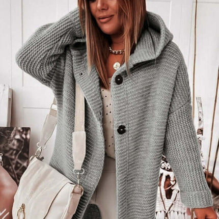 Cozy Loose Hooded Knitted Cardigan Sweater for Women sleeve detail