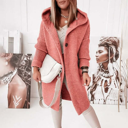 Cozy Loose Hooded Knitted Cardigan Sweater for Women spring look