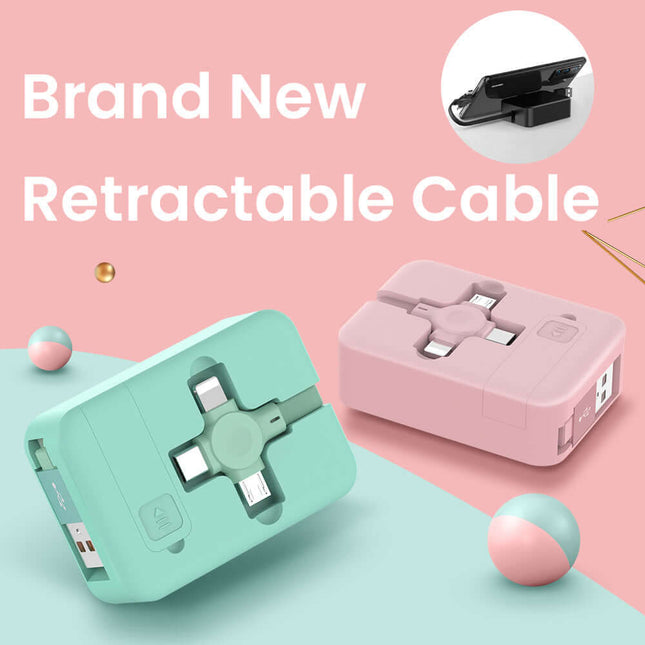Retractable 4 in 1 USB Cable for iPhone Type C front view