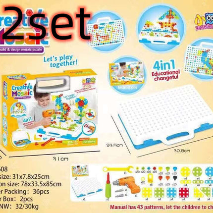 Creative Building Kits Educational Blocks set with colorful pieces and tools for children to build and design.