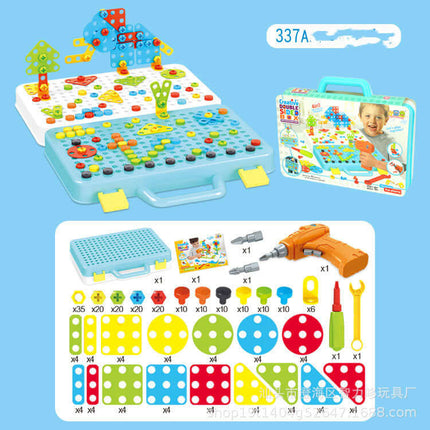 Creative Building Kits Educational Blocks DIY drill puzzle set with colorful pieces and tools for kids'}