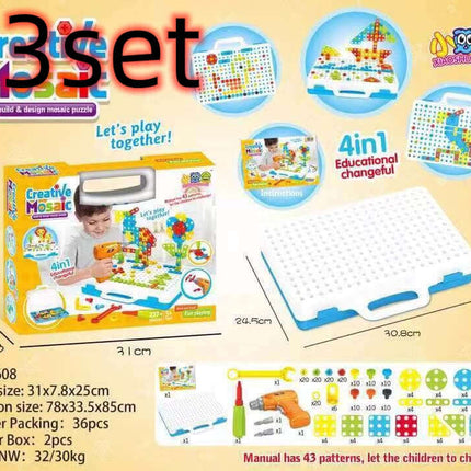 Creative Building Kits Educational Blocks set with colorful pieces and tools for imaginative play and learning.