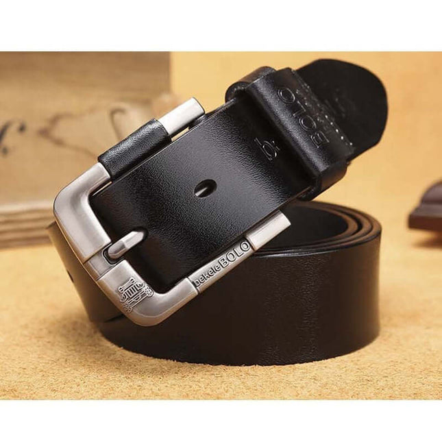 Creative Cowhide Pin Buckle Leather Belt for Men black color option