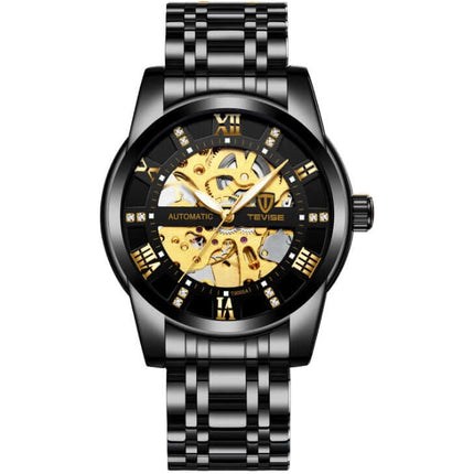 Hollow Automatic Mechanical Waterproof Watch for Men stainless steel strap