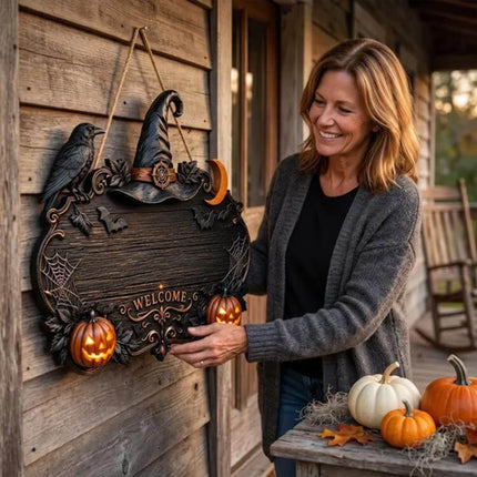 Custom Halloween Witch Welcome Door Sign Plaque Seasonal Door Decoration