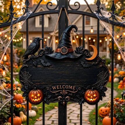 Custom Halloween Witch Welcome Door Sign Plaque Halloween Entryway Decor