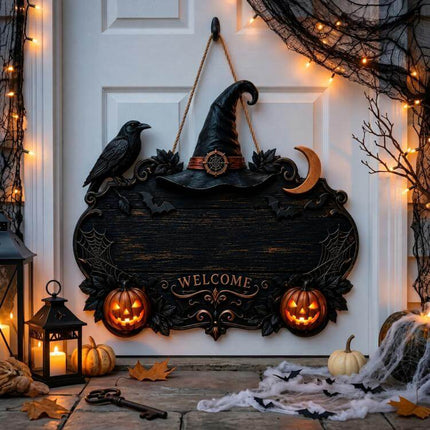 Custom Halloween Witch Welcome Door Sign Plaque Decorative Door Accent