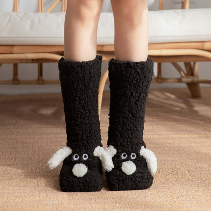 Cute Cartoon Dog Warm Plush Floor Socks for Women Non Slip plush texture