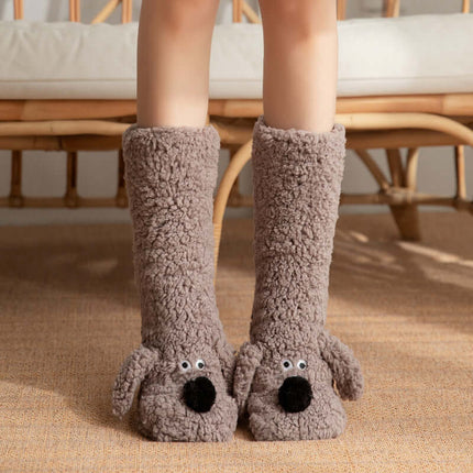 Cute Cartoon Dog Warm Plush Floor Socks for Women Non Slip winter style
