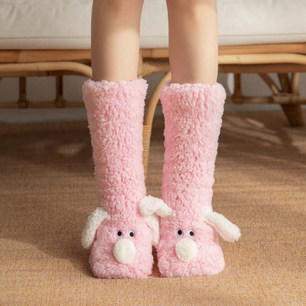 Cute Cartoon Dog Warm Plush Floor Socks for Women Non Slip cartoon dog
