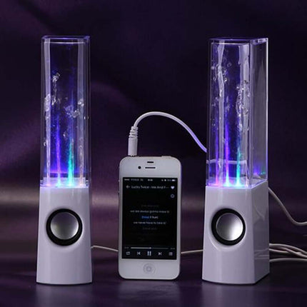 Dancing Water Speaker LED Light Fountain Speaker Party with colorful water jets and connected smartphone.