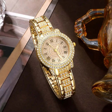 Diamond Studded Watch Set with matching necklace and earrings.