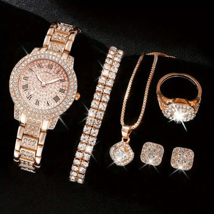 Diamond Studded Watch Set pink color for ladies.