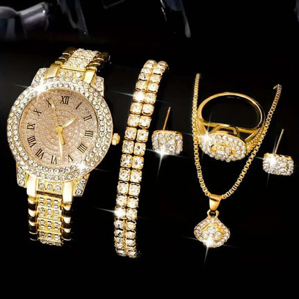 Diamond Studded Watch Set 5 piece jewelry collection.