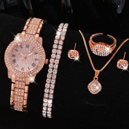Diamond Studded Watch Set luxury fashion accessory.